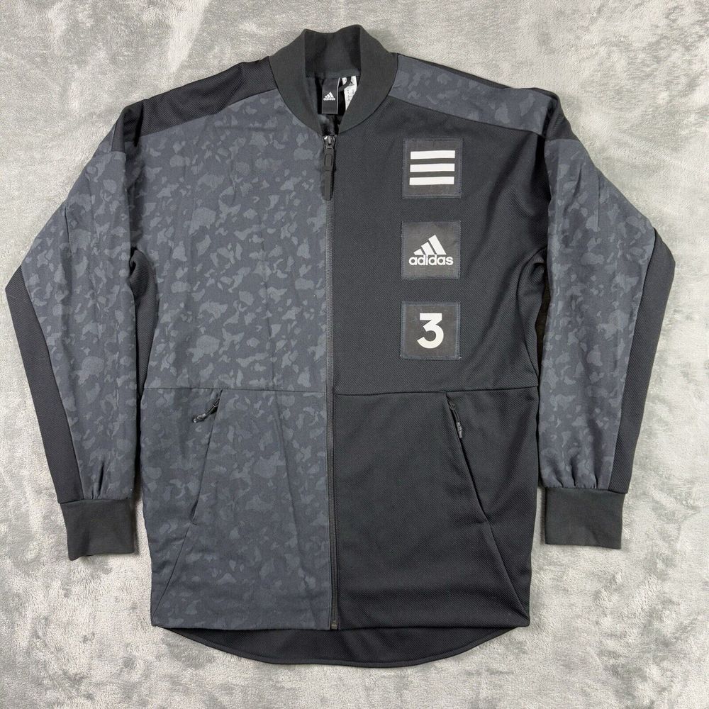 Adidas Track Jacket Mens Medium Camo Black Gray Full Zip Athletic Casual‎ Soccer